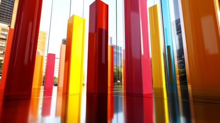 Poster - Colorful Abstract Bars with Reflections in City Environment