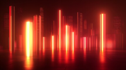 Fototapete - Vibrant Abstract Light Beams in Futuristic Urban Environment
