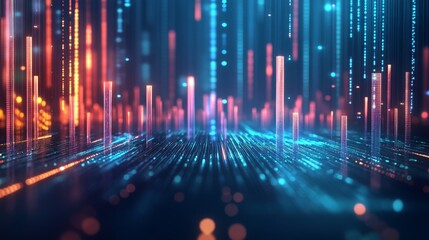 Aufkleber - Abstract Digital Landscape with Vibrant Lines and Glowing Particles