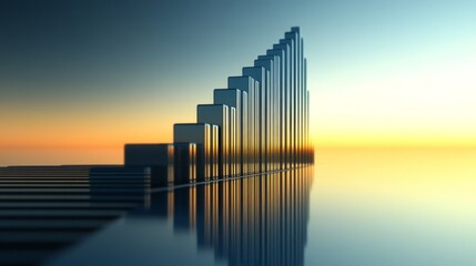 Aufkleber - Abstract metallic structures reflecting sunset over calm water