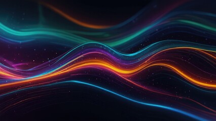 Vibrant neon light waves in dynamic abstract motion on dark background