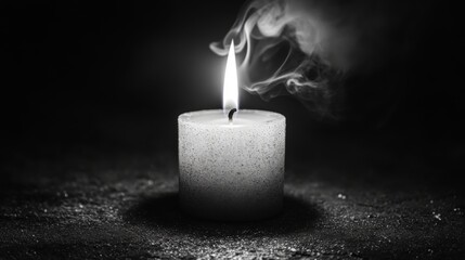 Aufkleber - Elegant White Candle Burning in Dark Background with Smoke Effect