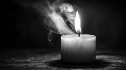 Aufkleber - Elegant Candle Flame with Smoke on Dark Background for Tranquil Mood