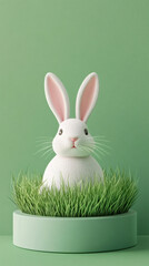 Wall Mural - Cute white easter bunny sitting in vibrant green grass, celebrating the arrival of spring and the joy of easter