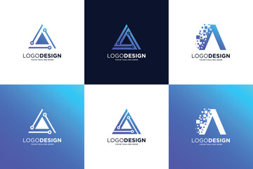 Wall Mural - Set of letter A logo design with technology concept