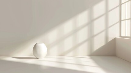 Wall Mural - Minimalist white vase in sunlit room with geometric shadows