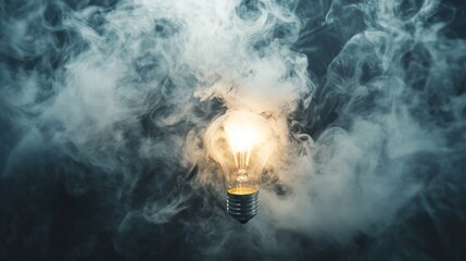 Poster - Glowing Light Bulb Surrounded by Mysterious Smoke Effect
