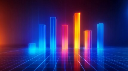 Poster - Colorful Neon Bar Graph on Dark Background for Data Visualization