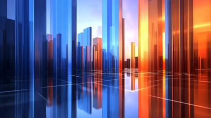 Aufkleber - Abstract Cityscape with Glass Structures and Vibrant Color Reflection