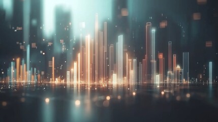 Leinwandbilder - Abstract Futuristic Cityscape with Vibrant Light Patterns and Depth