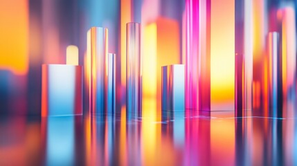 Aufkleber - Abstract Composition with Colorful Cylinders Against a Sunset Background