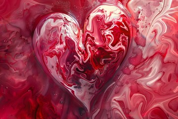 Wall Mural - Fluid Heart: An Abstract Red and White Marble Heart Painting