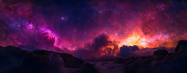 Wall Mural - atmospheric galaxy panorama. contemporary pink and purple wallpaper.