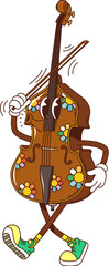 Aufkleber - Cartoon contrabass, double bass groovy musical instrument character with smiling face and bow in hand playing classic music. Isolated vector musician equipment personage ready for orchestra concert