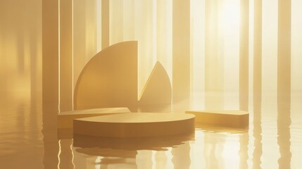 Aufkleber - Golden Geometric Shapes in Calm Water with Soft Light Effect
