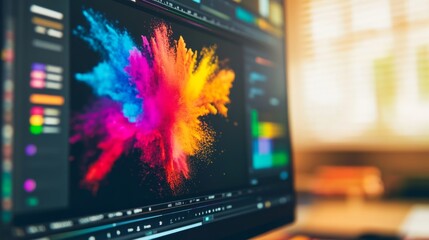 Aufkleber - Vibrant Color Explosion in Digital Workspace with Creative Tools