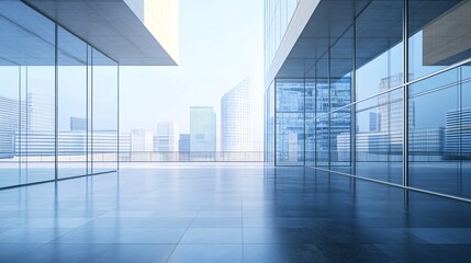 Poster - Modern empty office building with city view from balcony