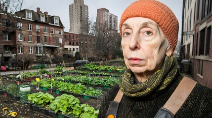 Wall Mural - of a woman with a double exposure effect, blending her face with images of a community garden, representing environmental activism and sustainability. [Women’s]:[social impact] 