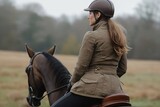 Outdoor wear reflects riding traditions during a serene equestrian outing in a tranquil countryside setting