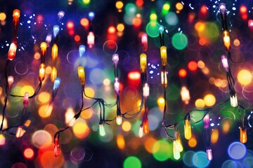 Wall Mural - an enchanting scene of multicolored christmas lights arranged in a bokeh style, with the colors blen