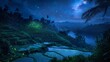 © Maftukhul - Night view of fireflies illuminating rice terraces under a starry sky.