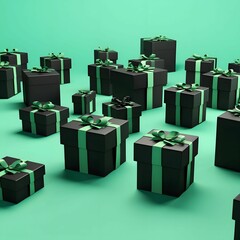 Wall Mural - Elegant Green and Black Gift Boxes on Mint Background