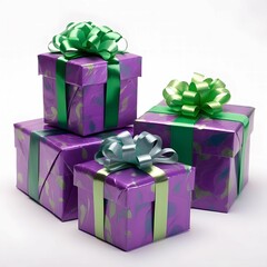 Wall Mural - Purple Gift Boxes with Green and Teal Ribbons