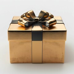 Wall Mural - Elegant Gold Gift Box with Black Ribbon: A Luxurious Present