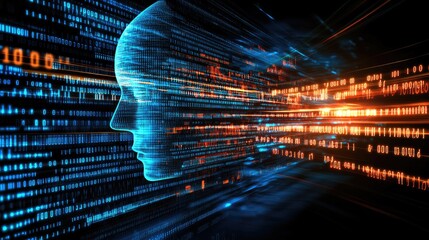 digital head formed by binary code streams.