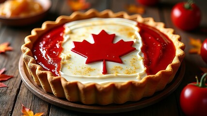 a pie with a maple leaf on top of it