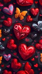 Wall Mural - Romantic Hearts and Butterflies: A Valentine's Day Delight