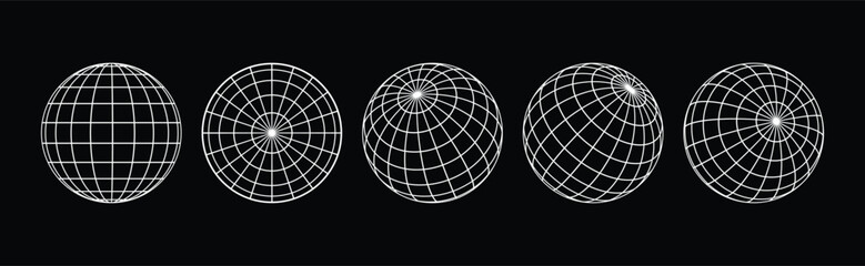 wireframe globe grid icon vector illustration set isolated in black background
