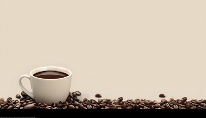 Wall Mural - Coffee cup and coffee beans on a dark wooden background.