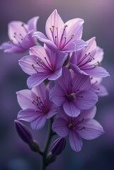 Wall Mural - Close up of purple flowers in diffused light