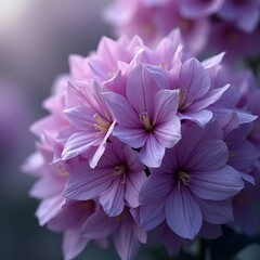 Wall Mural - Close up of purple flowers in diffused light