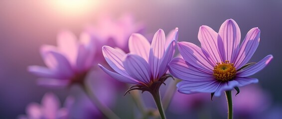 Wall Mural - Close up of purple flowers in diffused light