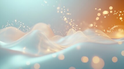 Abstract waves and bokeh lights in gentle blue and orange gradient for modern design