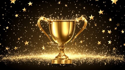 Wall Mural - a golden trophy, winner, background surrounded by sparkling stars, symbolizing achievement and celeb
