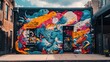 © Terablete - Colorful murals decorate brick walls in a busy urban area, reflecting artistic expression. The bright hues create a dynamic atmosphere, inviting passersby to appreciate the creativity.