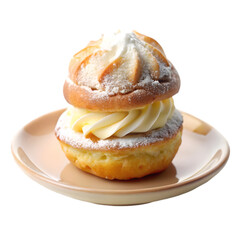 Wall Mural - french homemade mini cream puff in plate on transparent background