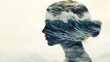 © Zoomiex Studio - The Woman and the Ocean: A captivating double exposure photography of a woman's silhouette merging with crashing waves, symbolizing the power and depth of emotions.
