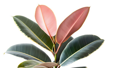 Wall Mural - a pink and green rubber plant in a flat on a white background