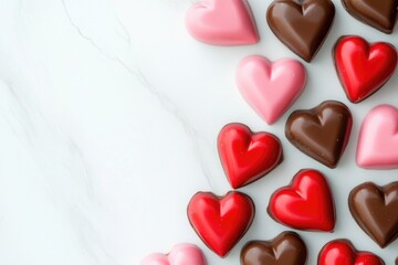 Canvas Print - A table filled with numerous chocolate hearts perfect for Valentine's Day celebrations or romantic gestures