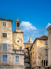 Sticker - The clock tower dominating the skyline of Pjaca Square (Narodni trg), old town of Split, Croatia