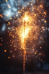 Wall Mural - A close-up shot of a sparkler igniting and burning brightly in the air