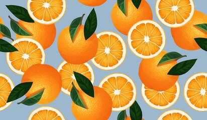 Wall Mural - Orange fruits seamless pattern background