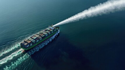 Wall Mural - a small boat travels across the water with a green and white color scheme