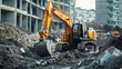© Jelena - heavy-duty excavator actively digging at a construction site, demonstrating the power and efficiency of modern construction equipment amidst a busy industrial backdrop