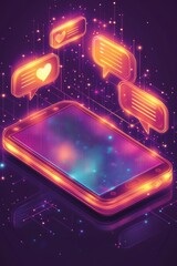 Wall Mural - vibrant digital illustration of social media likes on a futuristic smartphone