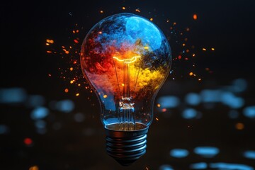 Wall Mural - a creative illustration of a glowing light bulb with a smiley face, perfect for use in designs relat